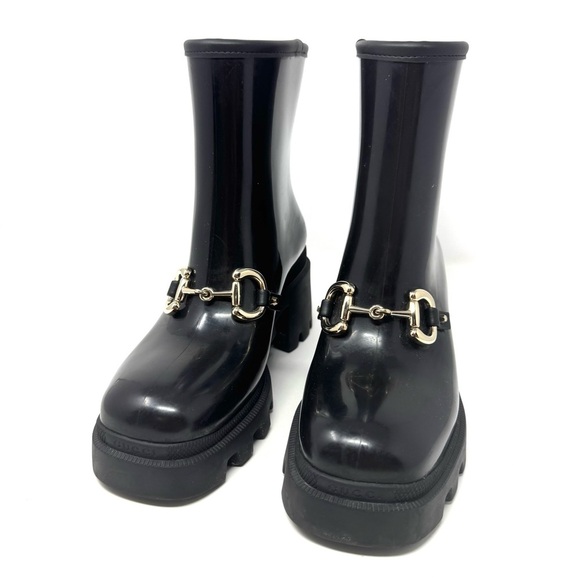 Gucci Black Horsebit Rubber Rain Boots – Size 8 Ankle Booties - Picture 7 of 9